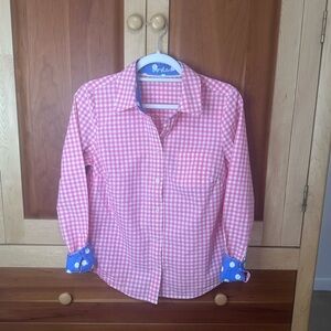 Boden Women’s Pink and White Gingham Blouse Size 12